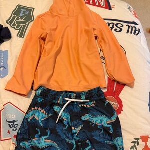 Cat & Jack Orange Rashguard with Dinosaur Swim Shorts